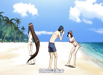 Manga cul sur la plage avec des bisexuelles